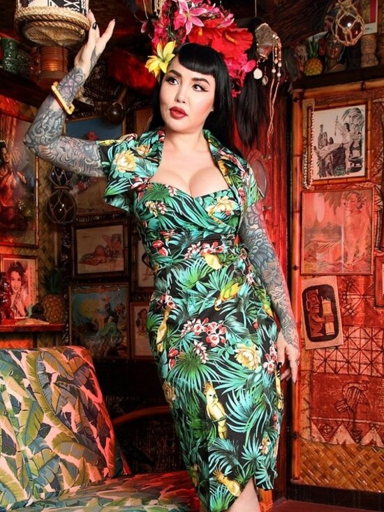 Pinup Couture Dresses & Skirts - Pinup Couture Eden Dress with Bolero in Parrot Print XL NWT